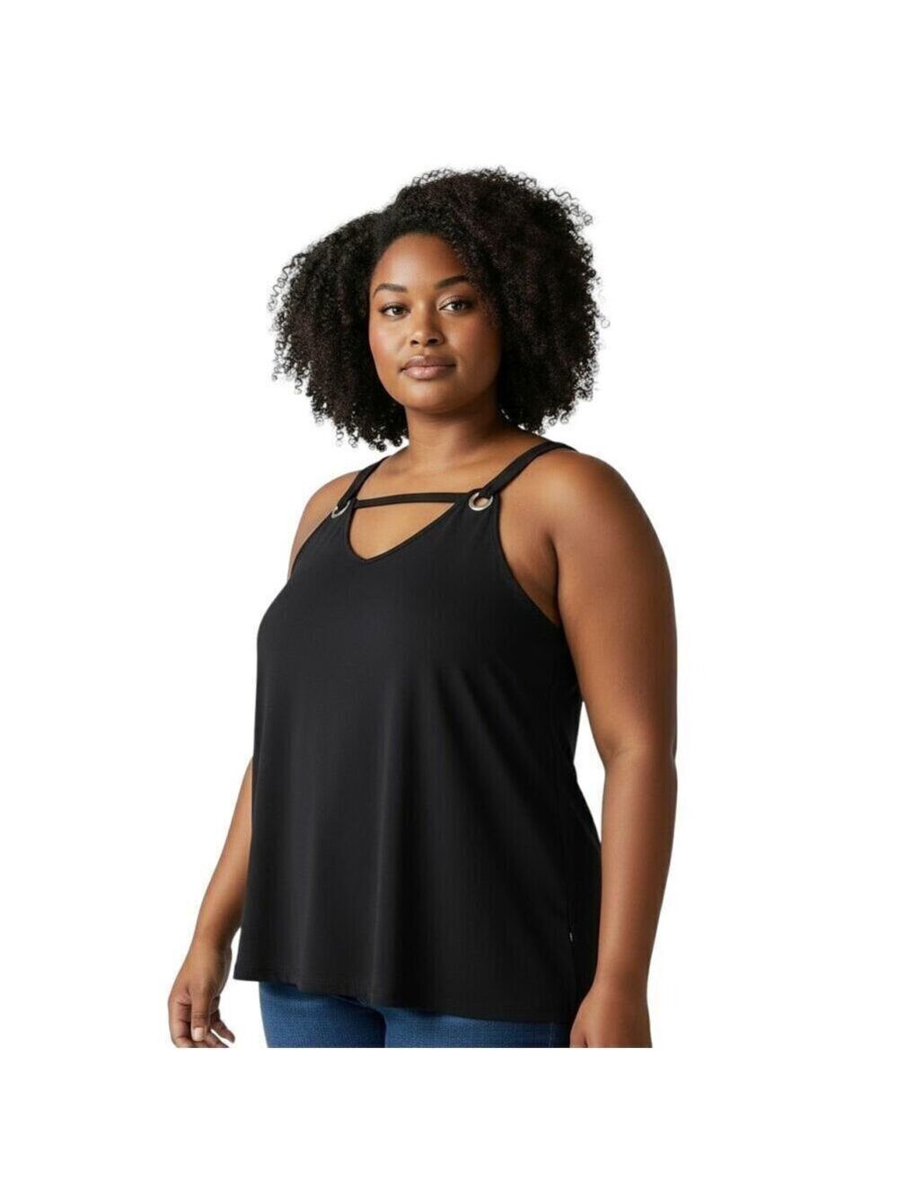 Nine West Womens Black V Neck Sleeveless Blouse XL